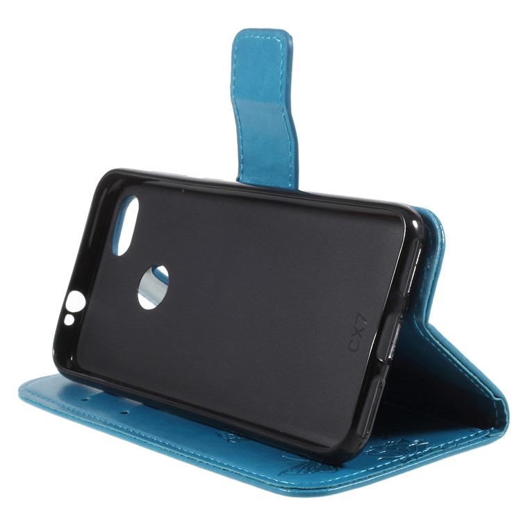 Imprint Butterfly and Flower PU Leather Stand Phone Shell for Huawei Y6 Pro (2017)/Enjoy 7/P9 lite mini - Blue-4