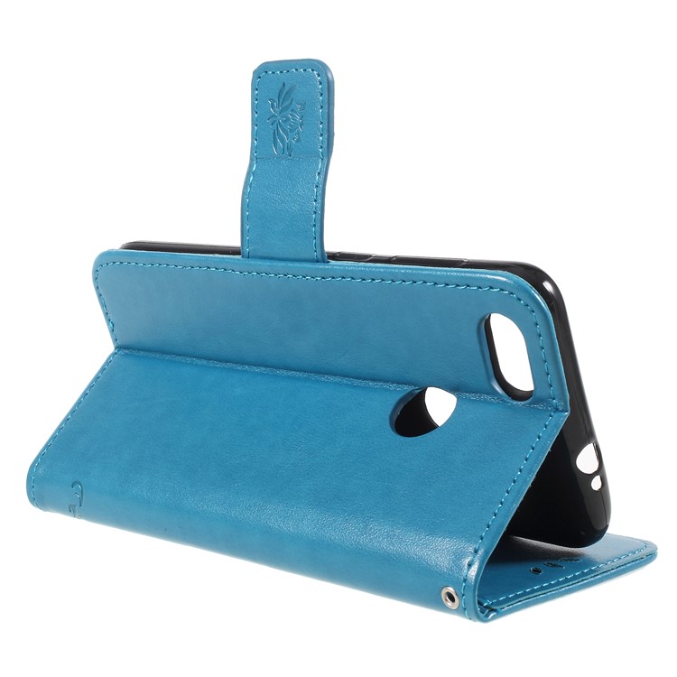Imprint Butterfly and Flower PU Leather Stand Phone Shell for Huawei Y6 Pro (2017)/Enjoy 7/P9 lite mini - Blue-5
