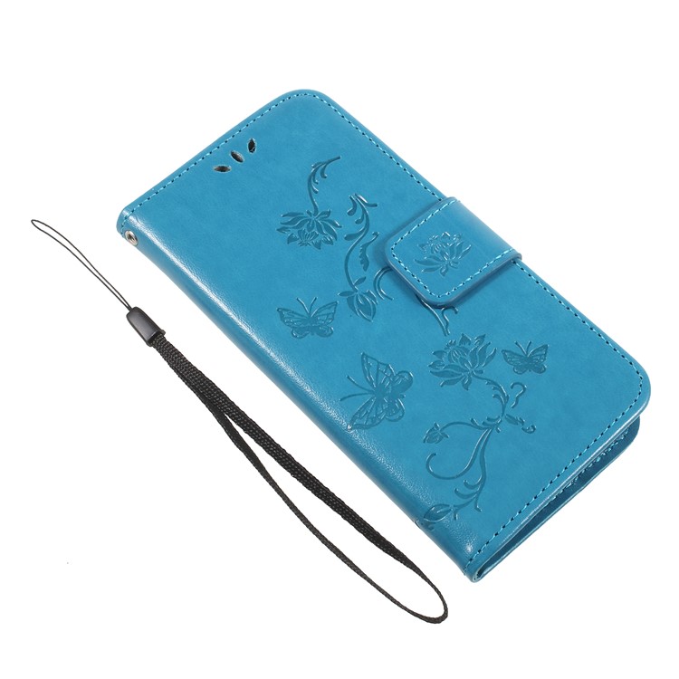 Imprint Butterfly and Flower PU Leather Stand Phone Shell for Huawei Y6 Pro (2017)/Enjoy 7/P9 lite mini - Blue-7