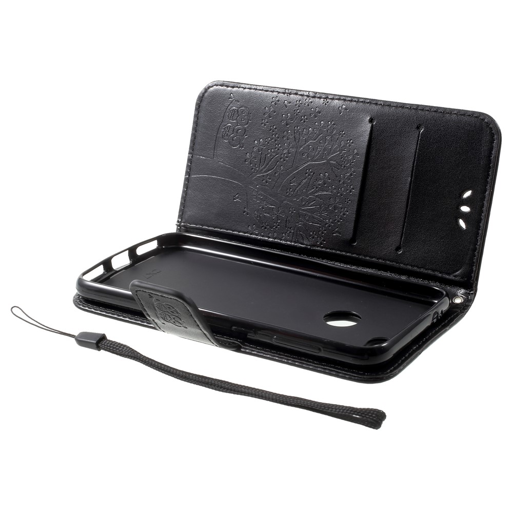 Imprint Tree Owl Leather Wallet Stand Case for Huawei P9 lite mini / Y6 Pro (2017) / Enjoy 7 - Black-6