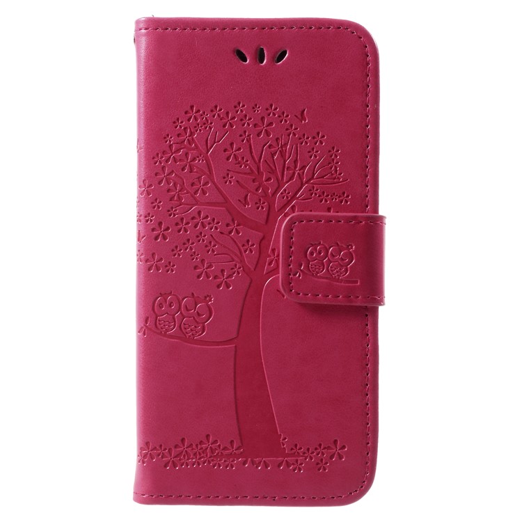 Imprint Tree Owl Leather Wallet Stand Shell for Huawei P9 lite mini / Y6 Pro (2017) / Enjoy 7 - Rose-1
