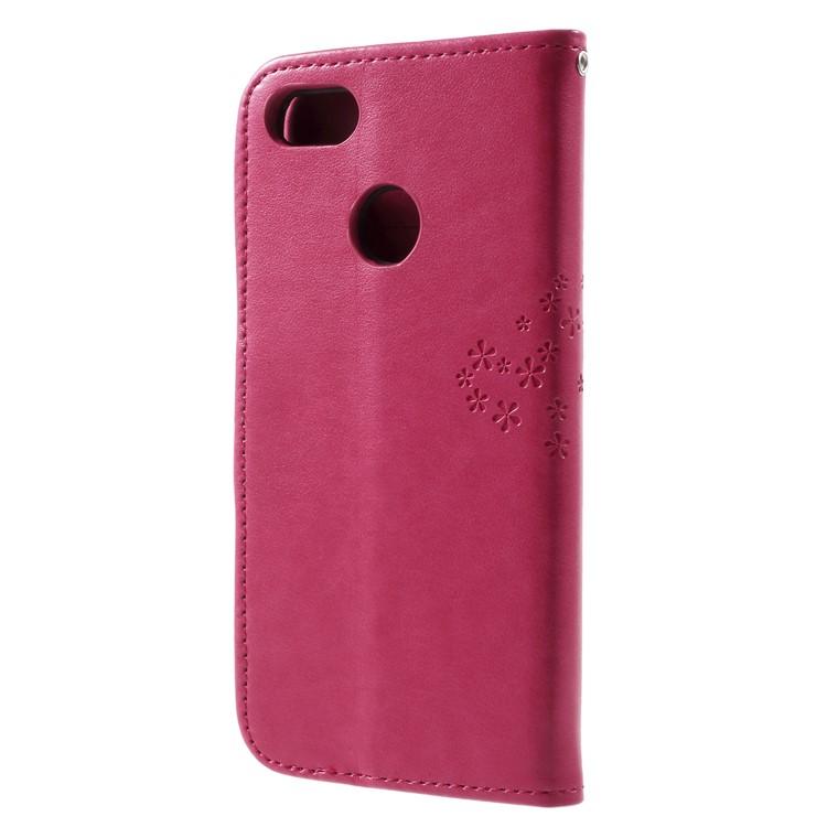 Imprint Tree Owl Leather Wallet Stand Shell for Huawei P9 lite mini / Y6 Pro (2017) / Enjoy 7 - Rose-2