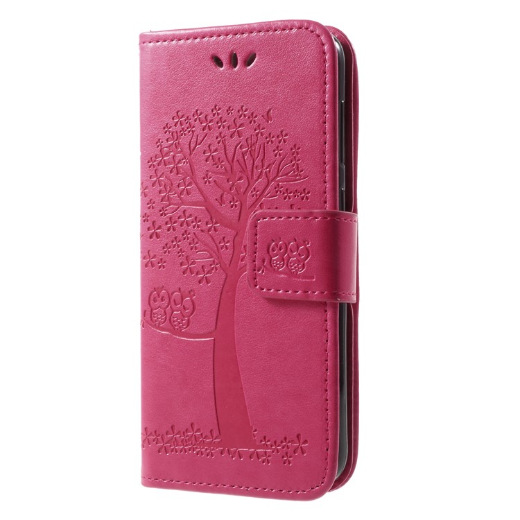 Aufdruck Baum Owl Leder Brieftasche Standschale Für Huawei P9 Lite Mini / Y6 Pro (2017) / Genießen Sie 7 - Rose-3