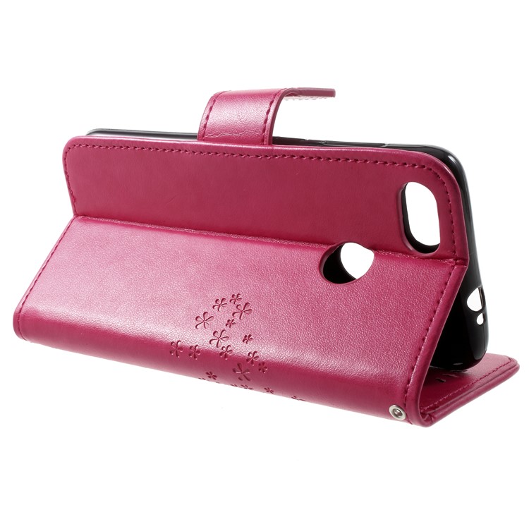 Imprint Tree Owl Leather Wallet Stand Shell for Huawei P9 lite mini / Y6 Pro (2017) / Enjoy 7 - Rose-4