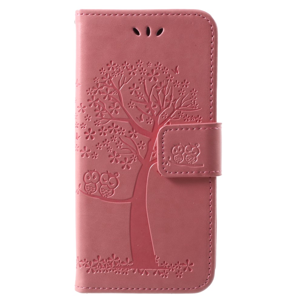 Imprint Tree Owl Leather Phone Case with Stand for Huawei P9 lite mini / Y6 Pro (2017) / Enjoy 7 - Pink-1