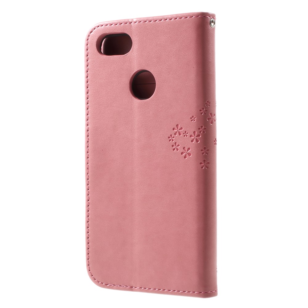 Imprint Tree Owl Leather Phone Case with Stand for Huawei P9 lite mini / Y6 Pro (2017) / Enjoy 7 - Pink-2