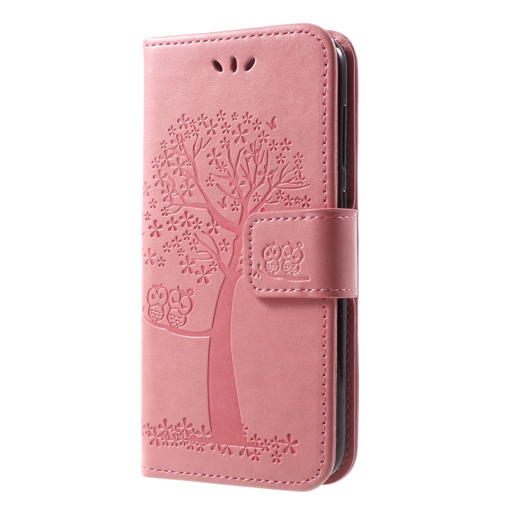 Imprint Tree Owl Leather Phone Case with Stand for Huawei P9 lite mini / Y6 Pro (2017) / Enjoy 7 - Pink-3