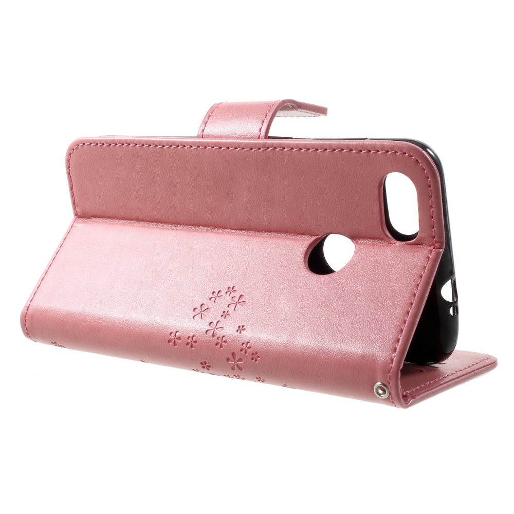 Imprint Tree Owl Leather Phone Case with Stand for Huawei P9 lite mini / Y6 Pro (2017) / Enjoy 7 - Pink-4