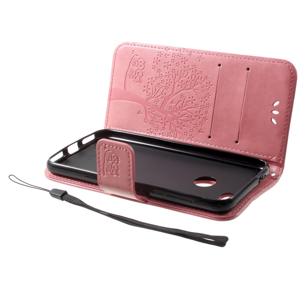Imprint Tree Owl Leather Phone Case with Stand for Huawei P9 lite mini / Y6 Pro (2017) / Enjoy 7 - Pink-5
