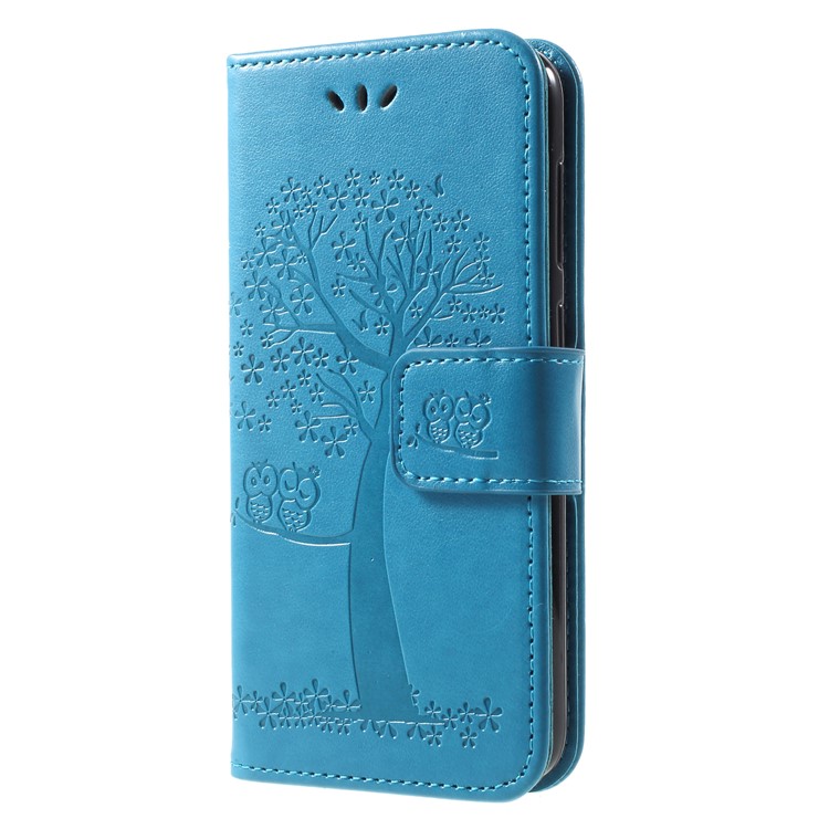 Imprint Tree Owl Flip Leather Card Holder Case for Huawei P9 lite mini / Y6 Pro (2017) / Enjoy 7 - Blue-3