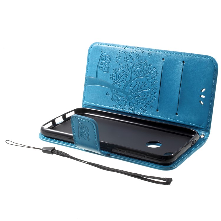 Imprint Tree Owl Flip Leather Card Holder Case for Huawei P9 lite mini / Y6 Pro (2017) / Enjoy 7 - Blue-5