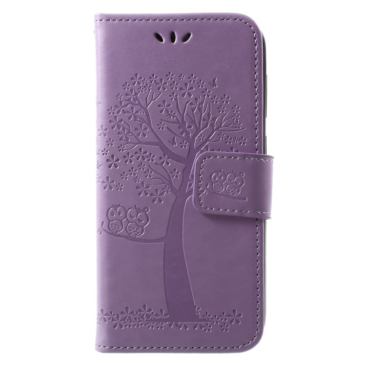 Imprint Tree Owl Leather Magnetic Mobile Case with Card Slots for Huawei P9 lite mini / Y6 Pro (2017) / Enjoy 7 - Purple-1