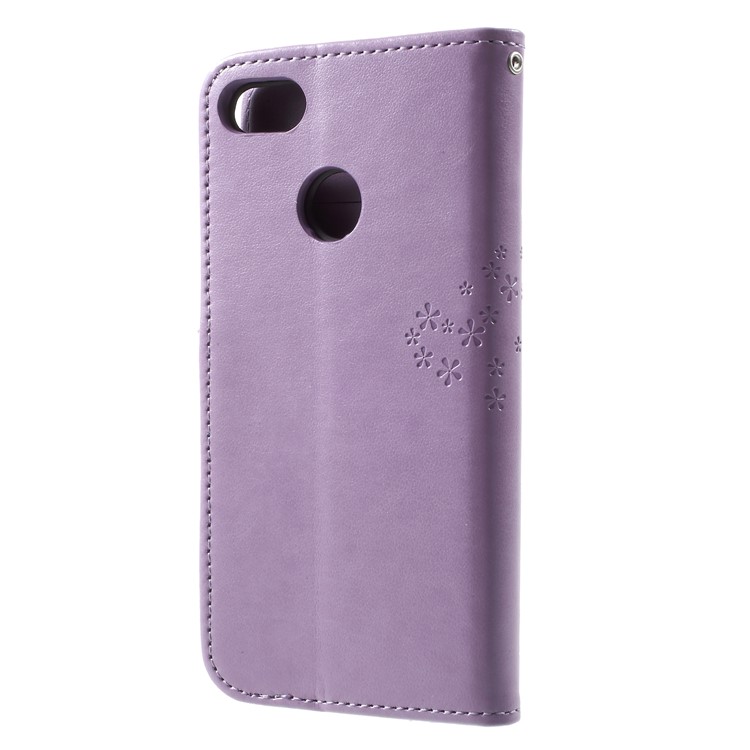 Empreinte Tree Chowl Leather Magne Mobile Case Avec Des Emplacements de Carte Pour Huawei P9 Lite Mini / Y6 Pro (2017) / Profitez de 7 - Violet