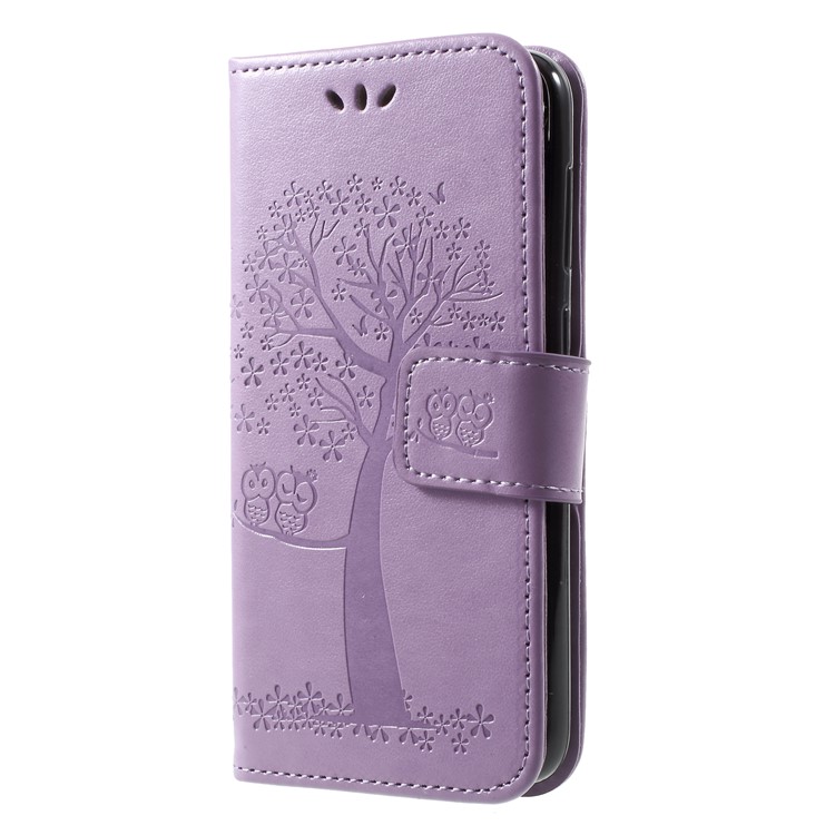 Empreinte Tree Chowl Leather Magne Mobile Case Avec Des Emplacements de Carte Pour Huawei P9 Lite Mini / Y6 Pro (2017) / Profitez de 7 - Violet