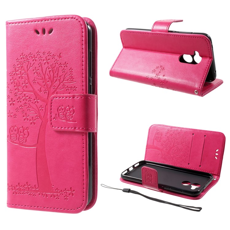 Imprint Tree Owl Magnetic Wallet PU Leather Stand Cover for Huawei Honor 6A/Honor 5C pro - Rose-1