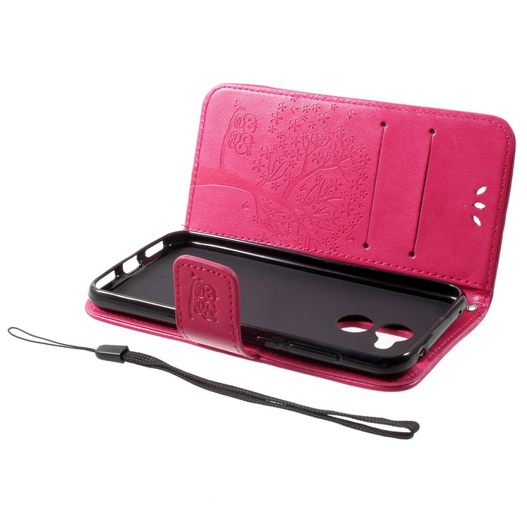 Imprint Tree Owl Magnetic Wallet PU Leather Stand Cover for Huawei Honor 6A/Honor 5C pro - Rose-5