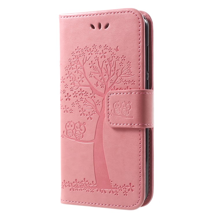 Imprint Tree Owl Magnetic Wallet PU Leather Stand Casing for Huawei Honor 6A/Honor 5C pro - Pink-3