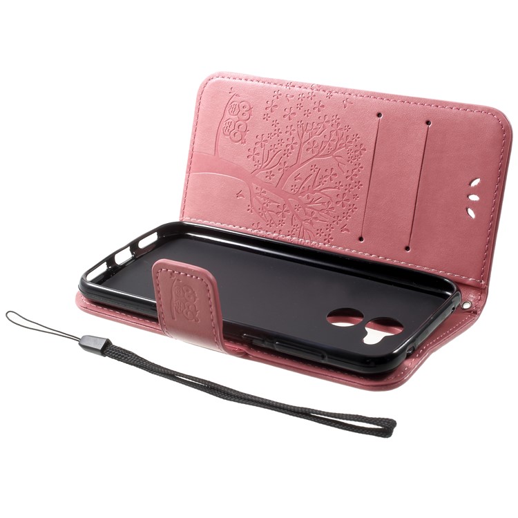 Imprint Tree Owl Magnetic Wallet PU Leather Stand Casing for Huawei Honor 6A/Honor 5C pro - Pink-5