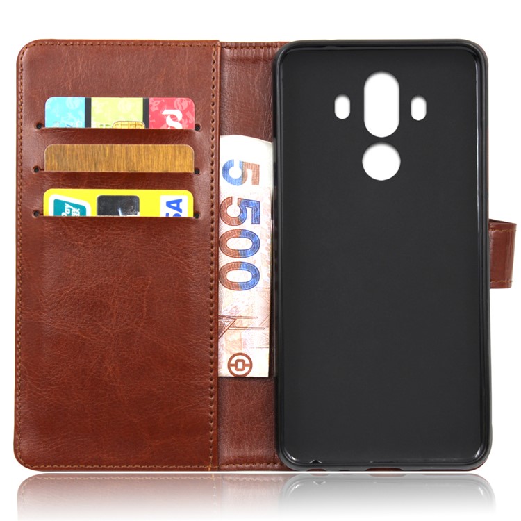 BOGVED Crazy Horse Leather Wallet Case for Huawei Mate 10 Pro - Brown-2