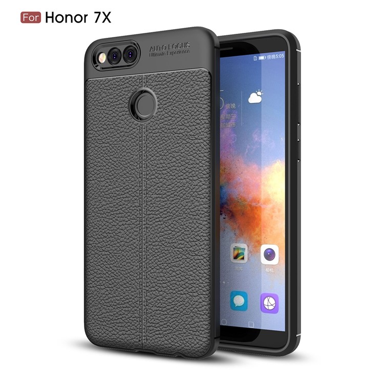 Litchi Grain Soft TPU Back Cover for Huawei Honor 7X - Black-1