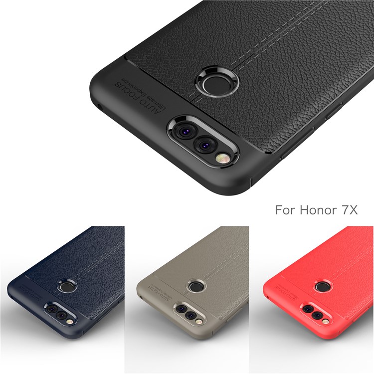 Litchi Grain Soft TPU Back Cover for Huawei Honor 7X - Black-14