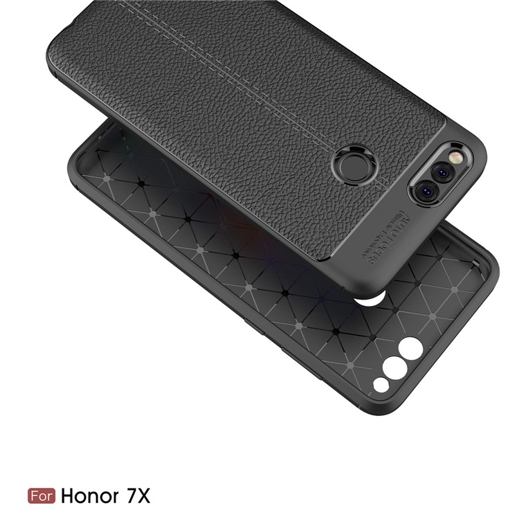 Litchi Grain Soft TPU Back Cover for Huawei Honor 7X - Black-2