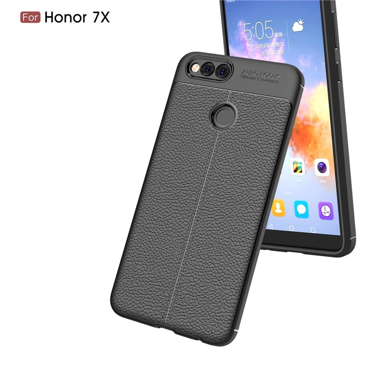 Litchi Grain Soft TPU Back Cover for Huawei Honor 7X - Black-6