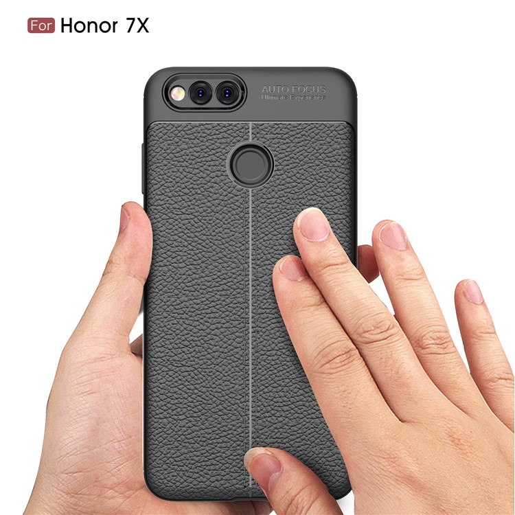 Litchi Grain Soft TPU Back Cover for Huawei Honor 7X - Black-7