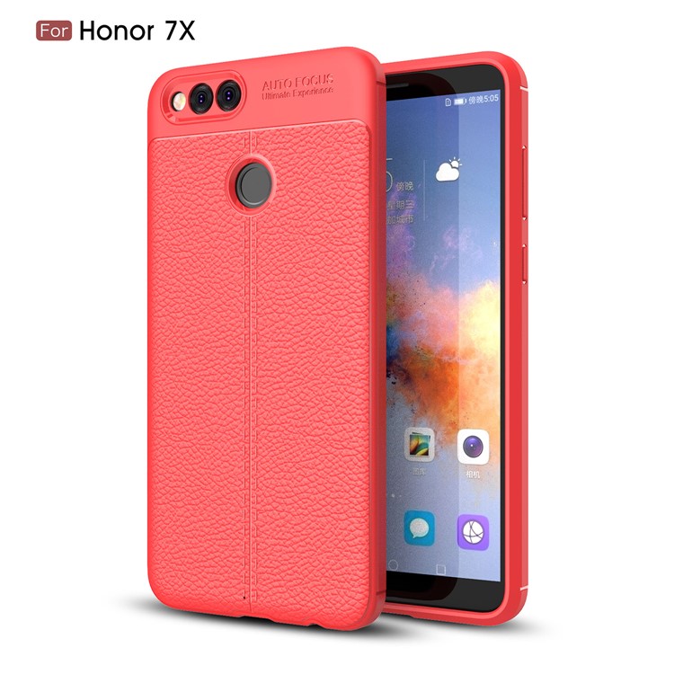 Litchi Grain Soft TPU Back Shell for Huawei Honor 7X - Red-1