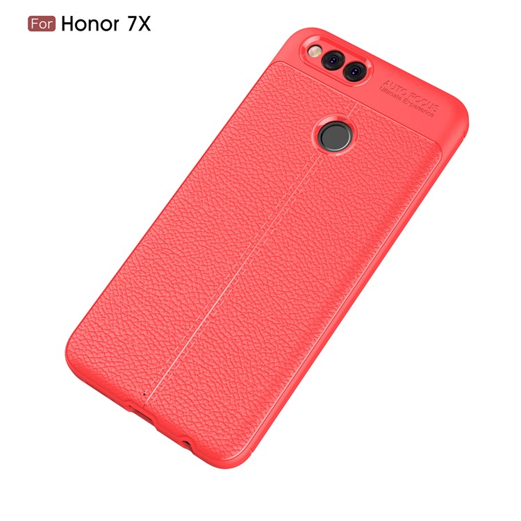 Litchi Grain Soft TPU Back Shell for Huawei Honor 7X - Red-2