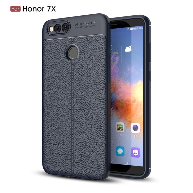 Litchi Grain Soft TPU Back Casing for Huawei Honor 7X - Dark Blue-1