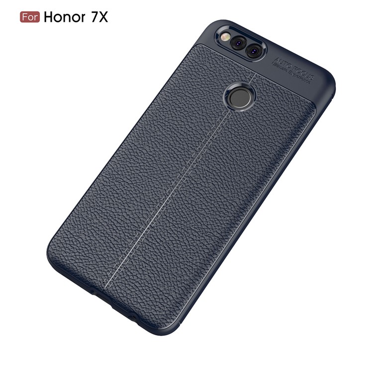 Litchi Grain Soft TPU Back Casing for Huawei Honor 7X - Dark Blue-2