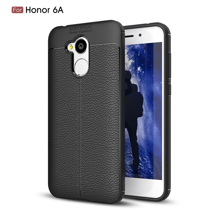 Litchi Grain TPU Back Phone Casing for Huawei Honor 6A - Black-1