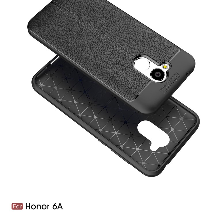 Litchi Grain TPU Back Phone Casing for Huawei Honor 6A - Black-2