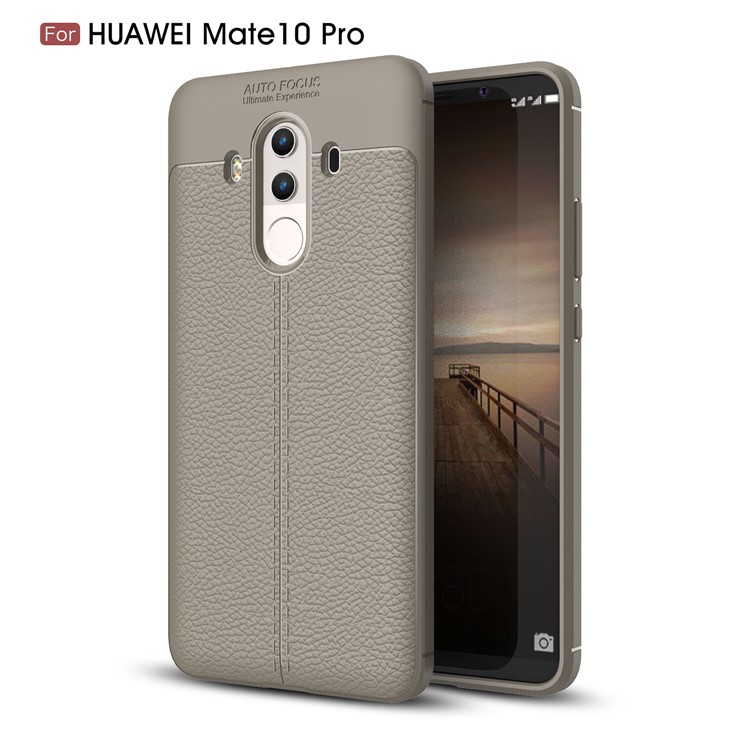 Litchi Grain Flexible TPU Back Case for Huawei Mate 10 Pro - Grey-1