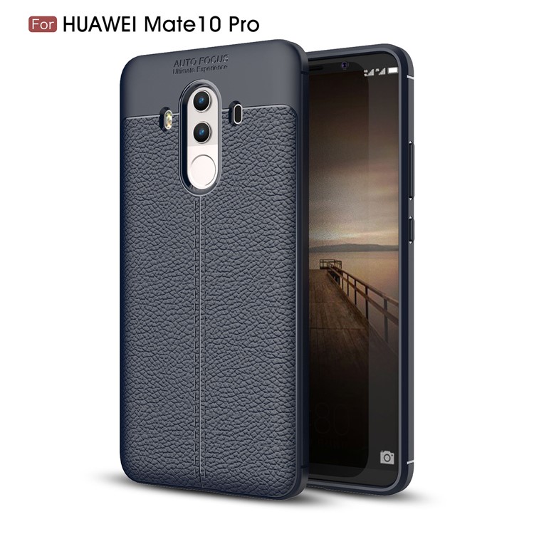 Litchi Texture TPU Protection Flexible Cover for Huawei Mate 10 Pro - Dark Blue-1