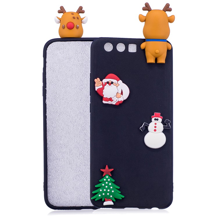 Christmas Pattern TPU Back Case for Huawei P10 - 3D Reindeer Doll / Black-1