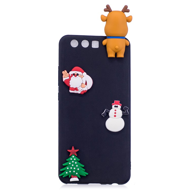 Christmas Pattern TPU Back Case for Huawei P10 - 3D Reindeer Doll / Black-3
