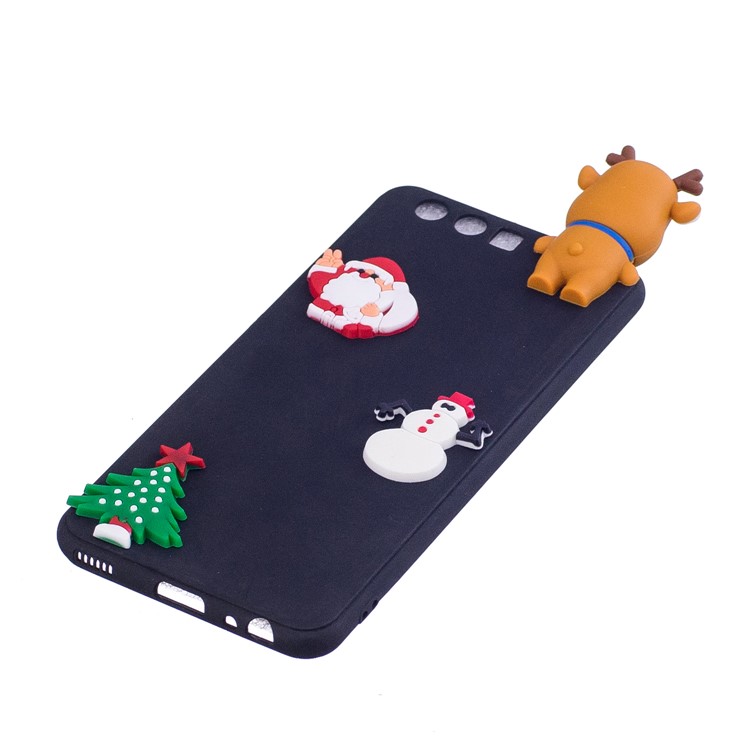 Christmas Pattern TPU Back Case for Huawei P10 - 3D Reindeer Doll / Black-4