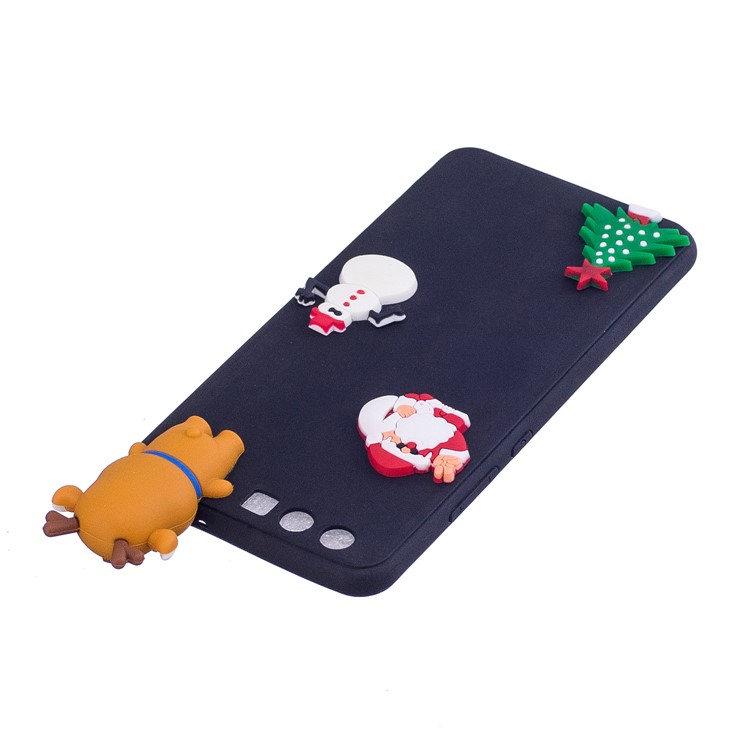 Christmas Pattern TPU Back Case for Huawei P10 - 3D Reindeer Doll / Black-5