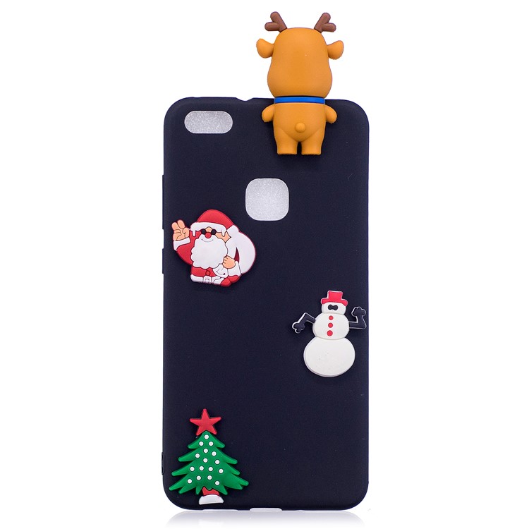 Christmas Pattern TPU Back Case for Huawei P10 Lite - 3D Reindeer Doll / Black-3