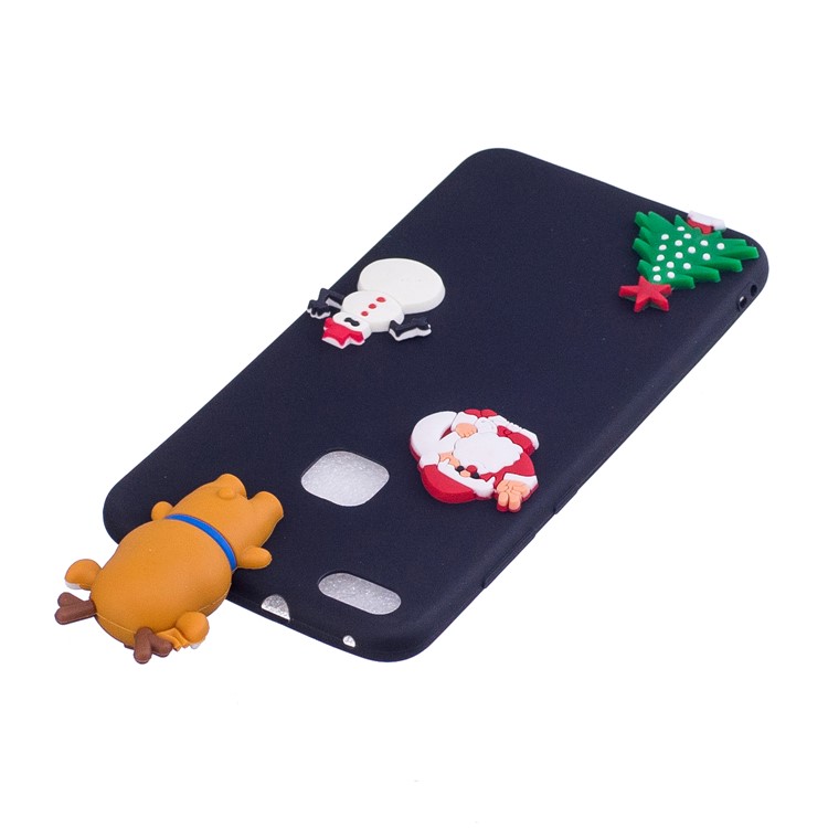 Christmas Pattern TPU Back Case for Huawei P10 Lite - 3D Reindeer Doll / Black-5
