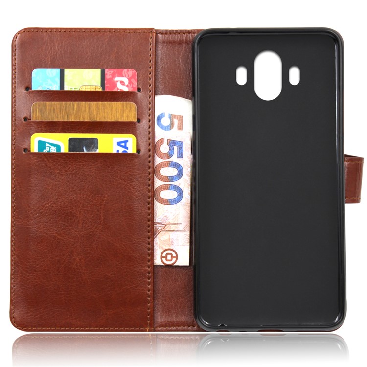 BOGVED Crazy Horse Leather Wallet Case for Huawei Mate 10 - Brown-2