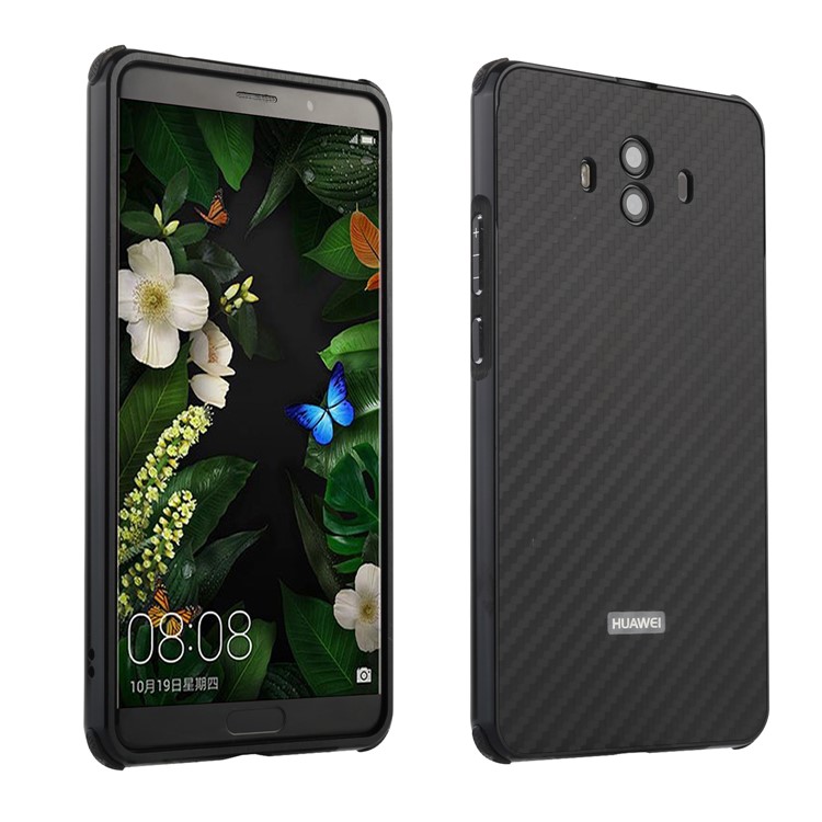 Electroplated Metal Bumper + Carbon Fiber PC Back Panel Slide-on Case for Huawei Mate 10 - Black-1