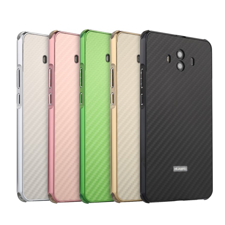 Electroplated Metal Bumper + Carbon Fiber PC Back Panel Slide-on Case for Huawei Mate 10 - Black-14
