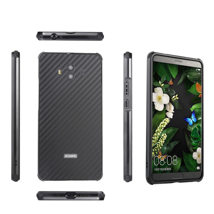 Electroplated Metal Bumper + Carbon Fiber PC Back Panel Slide-on Case for Huawei Mate 10 - Black-9