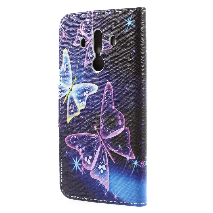 Pattern Printing Cross Texture Stand Wallet Leather Case for Huawei Mate 10 Pro - Crystal Butterfly-2