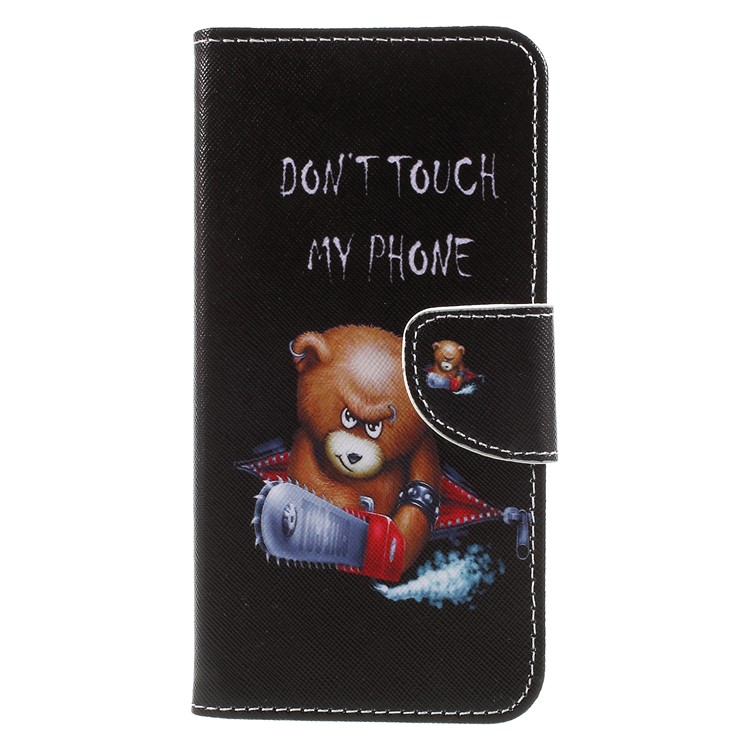 Pattern Printing Cross Texture Stand Wallet Leather Shell for Huawei Mate 10 Pro - Bear with Saw-1