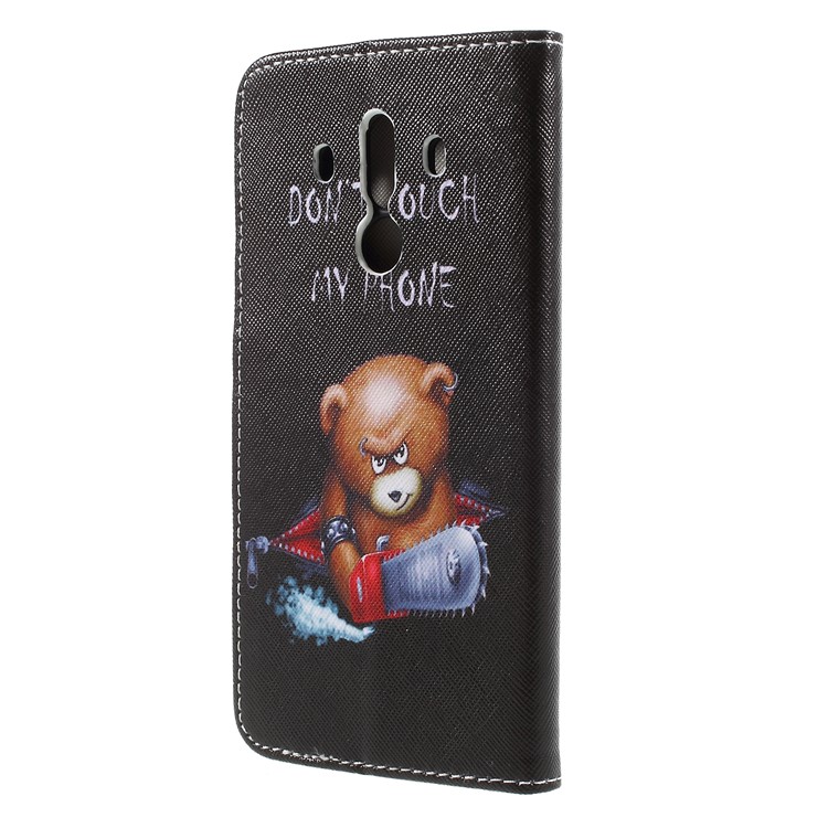 Pattern Printing Cross Texture Stand Wallet Leather Shell for Huawei Mate 10 Pro - Bear with Saw-2