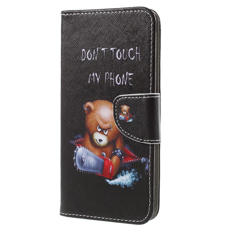 Pattern Printing Cross Texture Stand Wallet Leather Shell for Huawei Mate 10 Pro - Bear with Saw-3